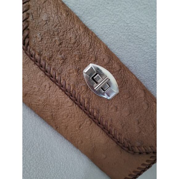 Leather Suede Trifold Wallet Side Stitch Ostrich Woven Edge - Picture 8 of 12